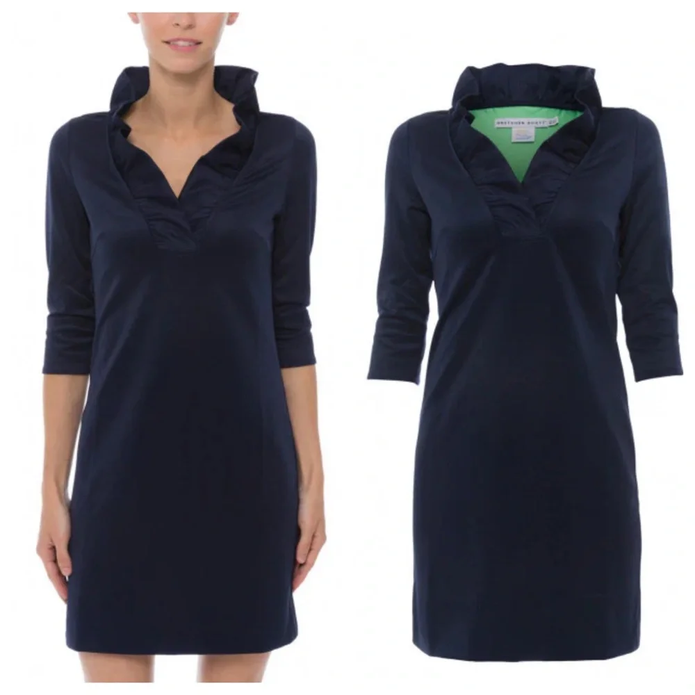Gretchen Scott Ruffneck Dress in Navy Blue | XS